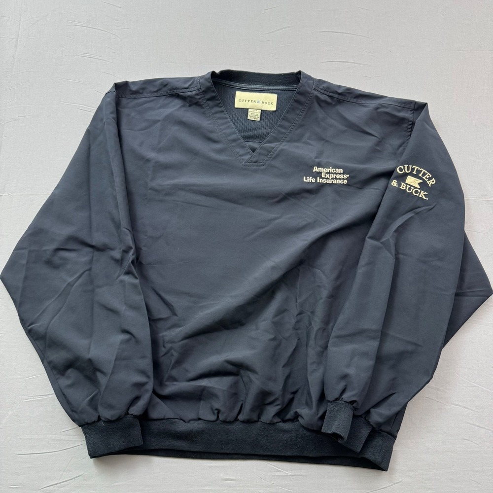 Cutter & Buck Mens Black V-Neck Windbreaker‎ Pullover American Express Large